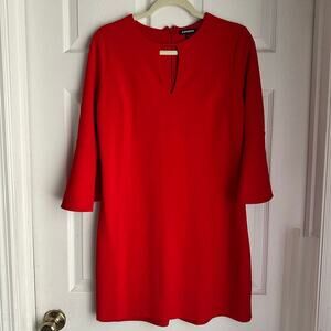 Express Red Flare Shift Sleeve Dress Womens Size M Formal Dressy Office Career